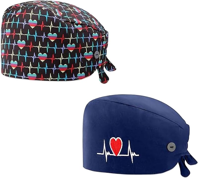 ATHPIK 3pcs Solid Surgical Scrub Cap Medical Nurse Doctor Cap Surgeons Cap with Sweatband & Botton for Womens & Mens - Image 1